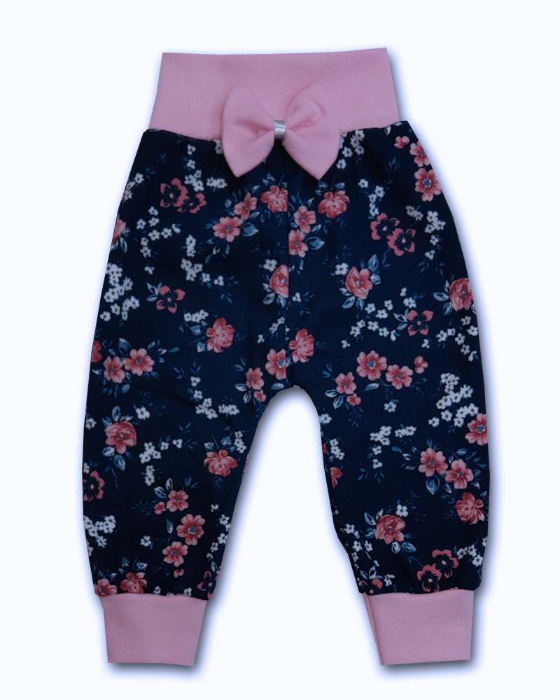 Kojenecké tepláčky s mašličkou Rose modrá 74