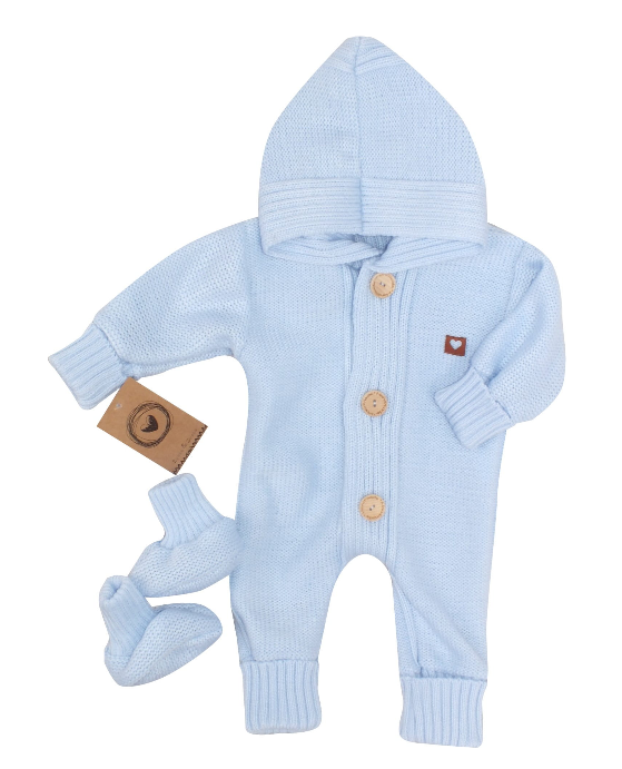 Kojenecký pletený overálek + capáčky modrý 62