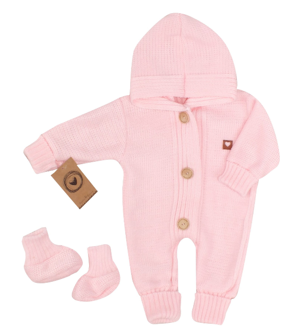 Kojenecký pletený overálek + capáčky růžový 68