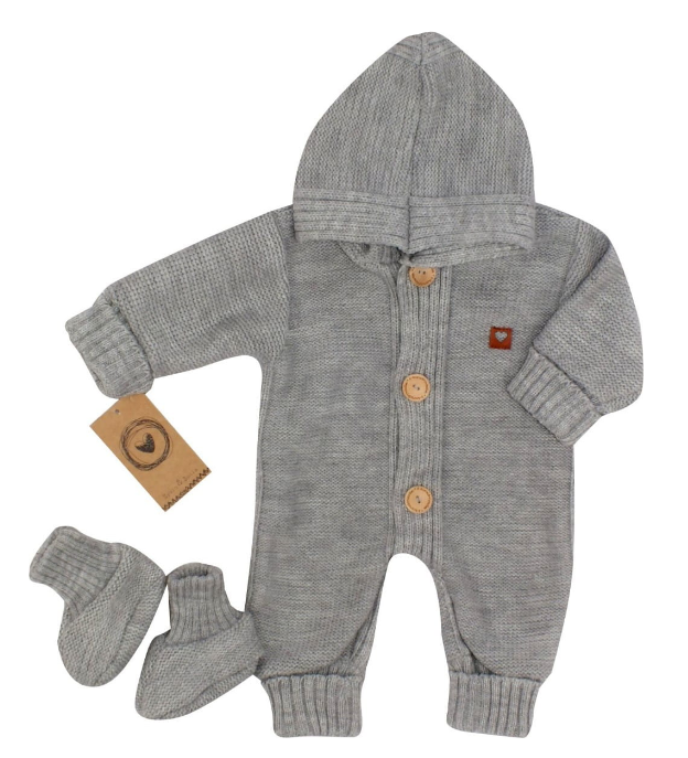 Kojenecký pletený overálek + capáčky šedý 74