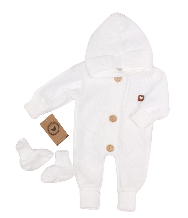 Kojenecký pletený overálek + capáčky bílý 80