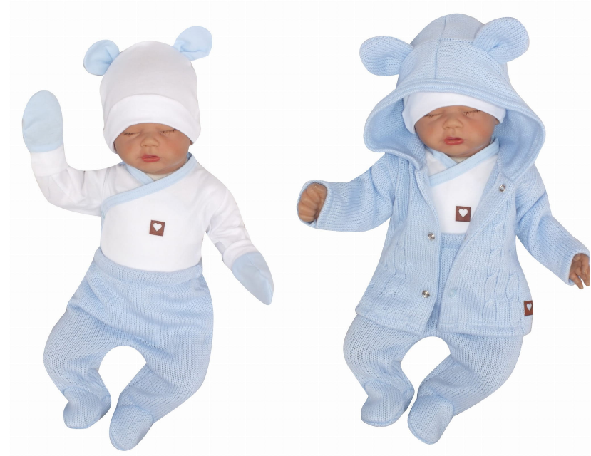 Kojenecká 5D pletená souprava do porodnice modrá 62