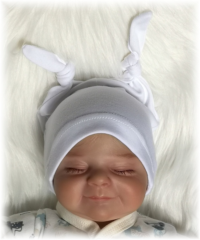 Kojenecká bavlněná čepička s uzlíky krém