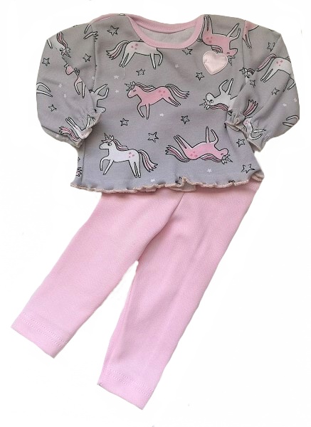 Dívčí 2D souprava halenka + legíny Jednorožec šedá 92