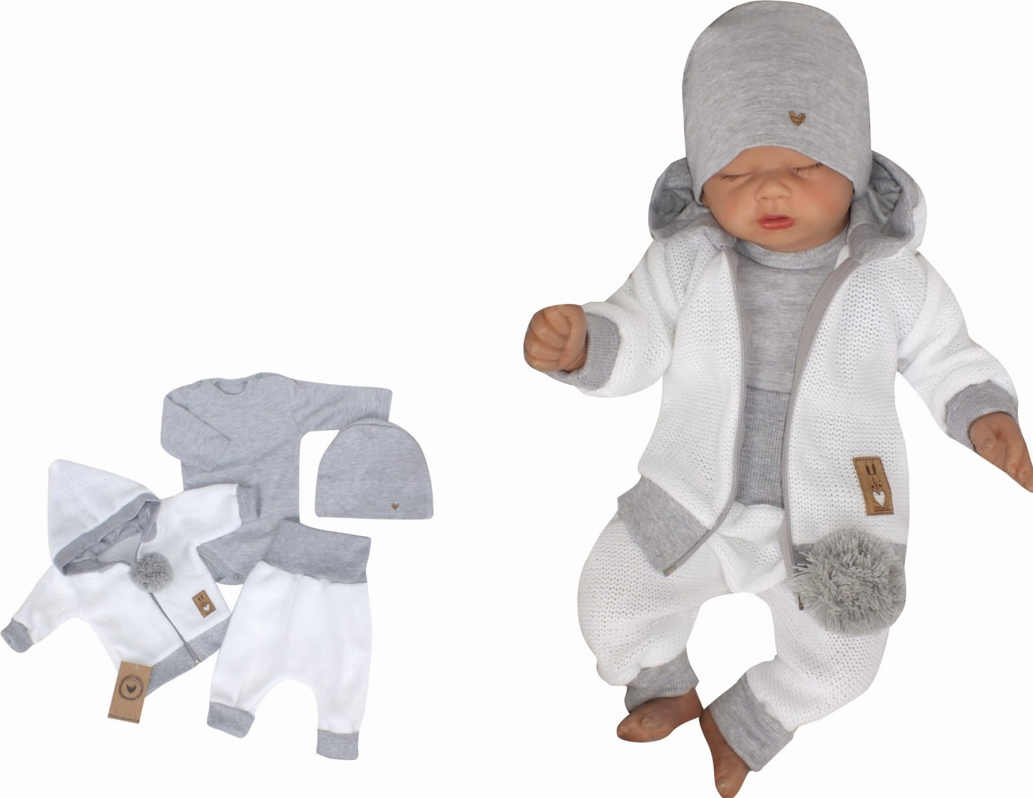 Kojenecká 4D pletená souprava Bambulka bílá 68