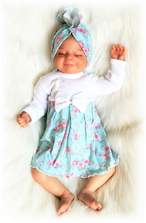 Kojenecká bavlněná čepice/turban Mint kvítek