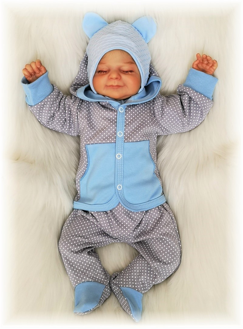 Kojenecká 3D souprava Bílý puntík 1 modrá 68