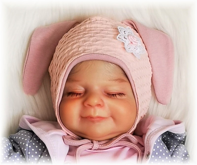 Kojenecká dvojitá bavlněná čepička Zajíček růžová