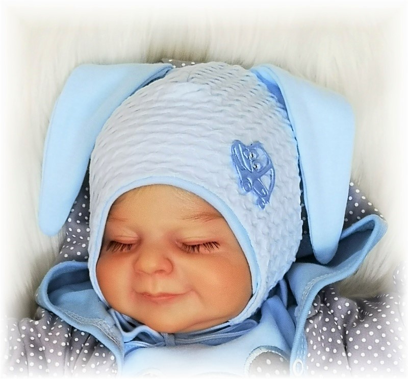 Kojenecká dvojitá bavlněná čepička Zajíček modrá