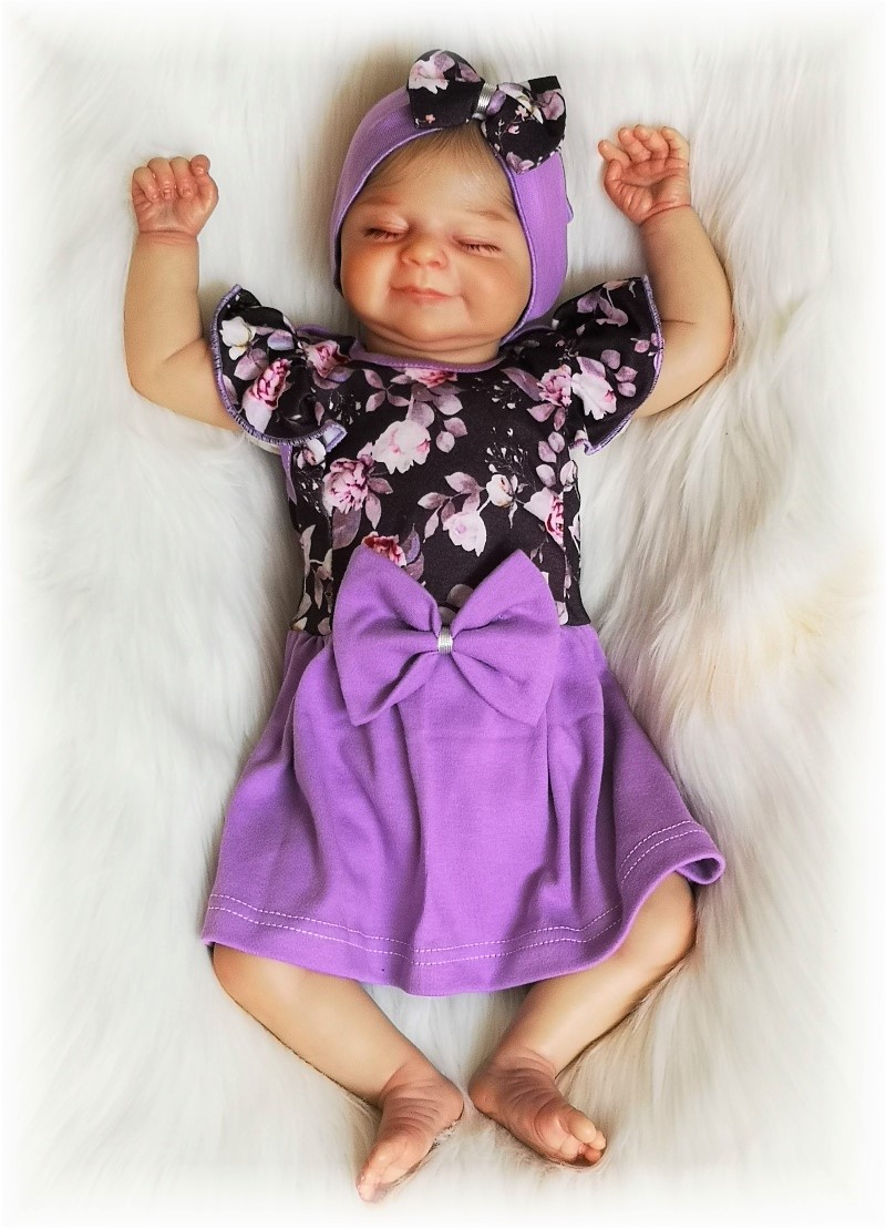 Kojenecká 3D souprava šaty+body+čelenka Pose purple 80