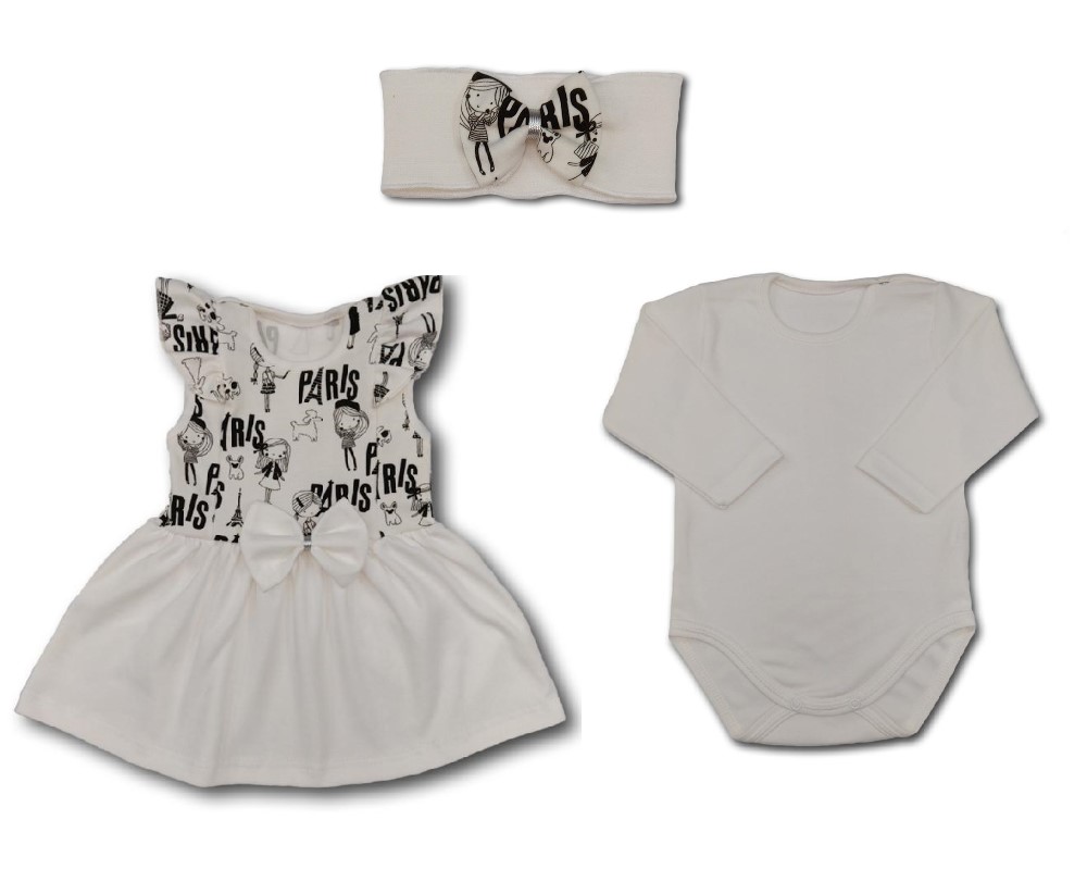 Kojenecká 3D souprava šaty+body+čelenka Paris 86