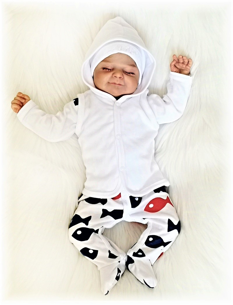 Kojenecká sametová bílá vestička s kapucí 80