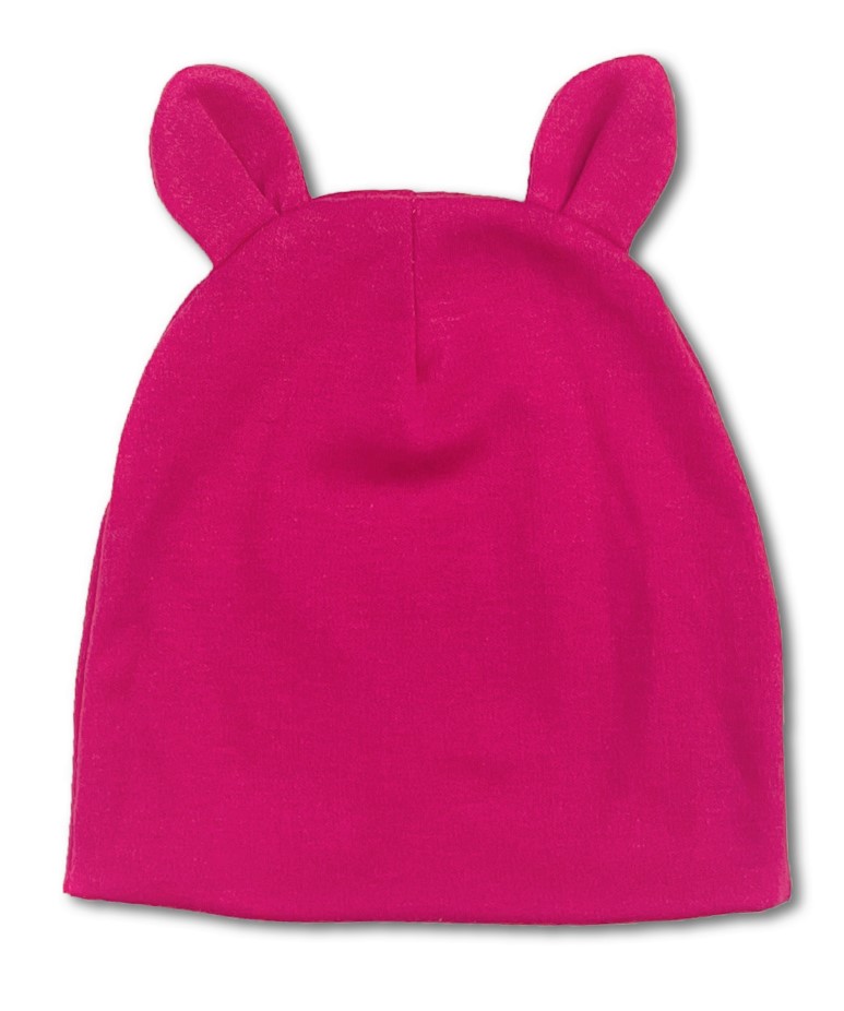 Kojenecká amarant bavlněná čepička s oušky 