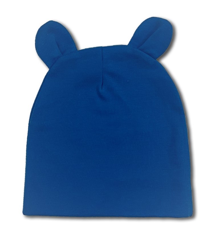 Kojenecká modrá bavlněná čepička s oušky 
