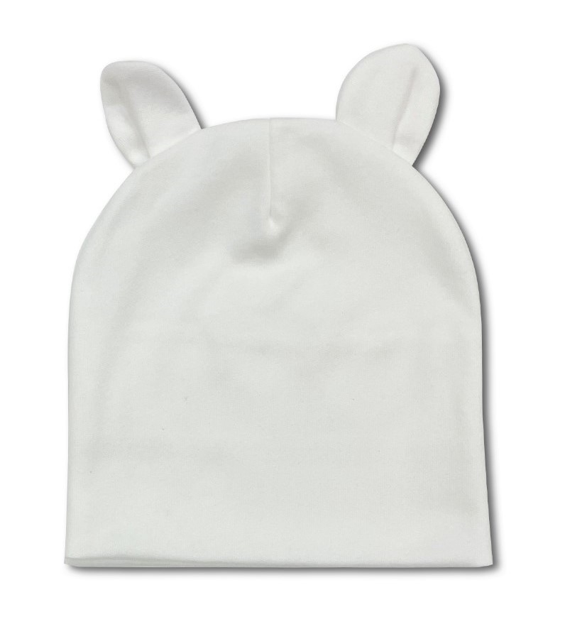 Kojenecká bílá bavlněná čepička s oušky 