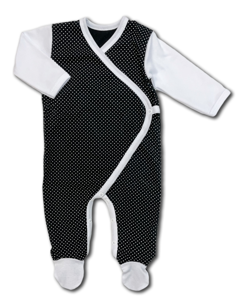 Kojenecký zavinovací overal Černé puntíky 68