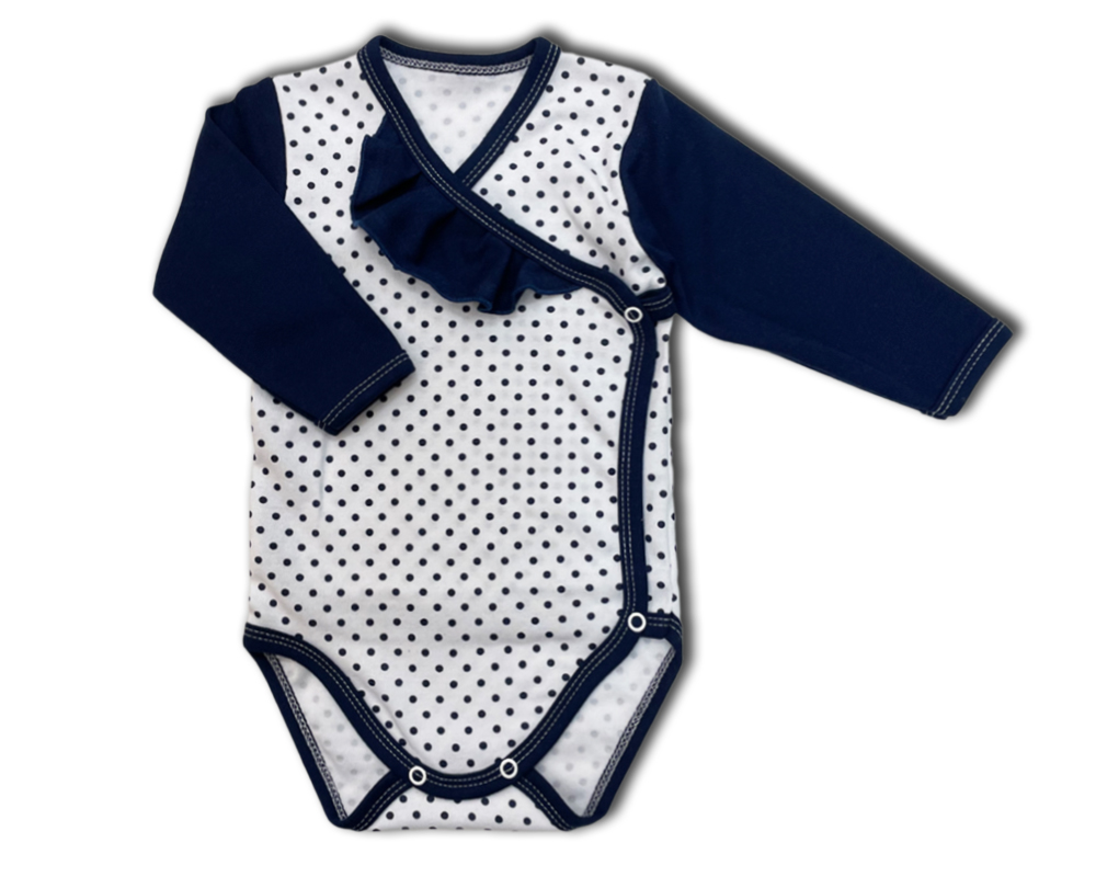 Kojenecká 2D souprava Modré puntíky body+polodupačky 62