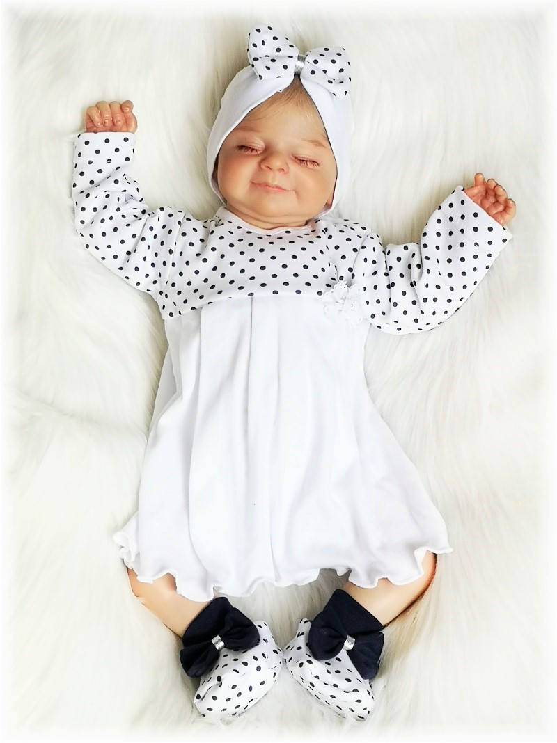 Kojenecké bavlněné capáčky s mašličkou Modré puntíky 56