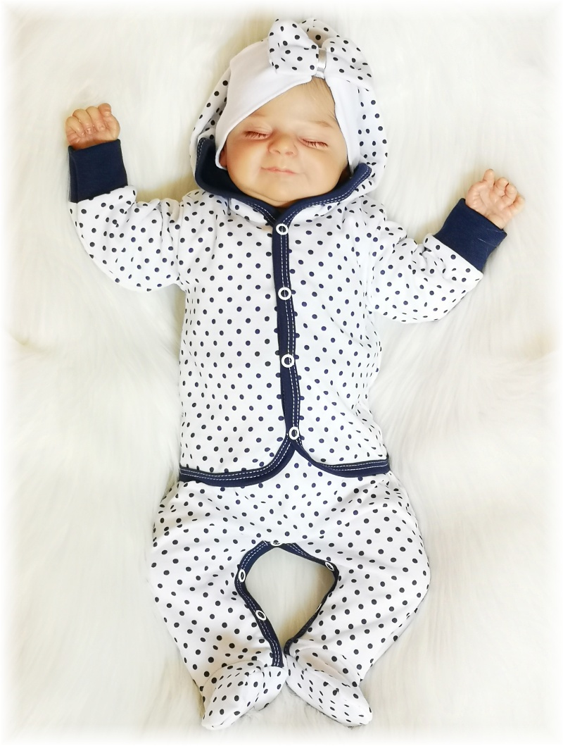 Kojenecká bavlněná mikinka s kapucí Modré puntíky 74 