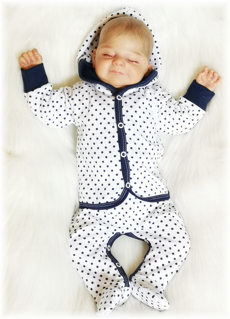 Kojenecká bavlněná mikinka s kapucí Modré puntíky 74 