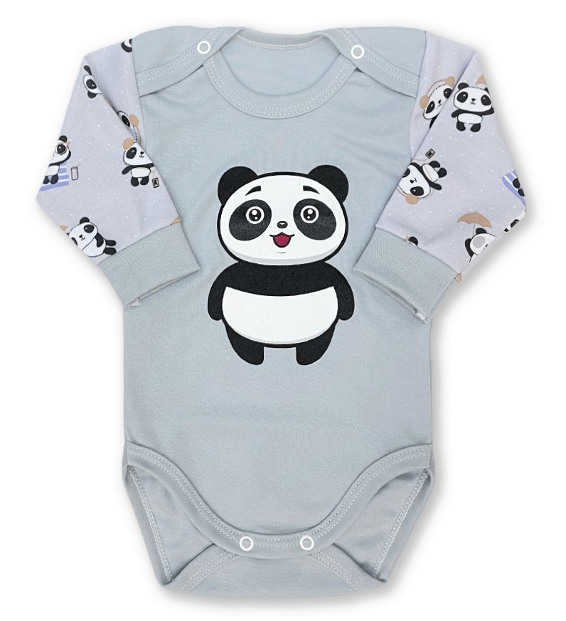 Kojenecké body dl. rukáv Panda šedá 74