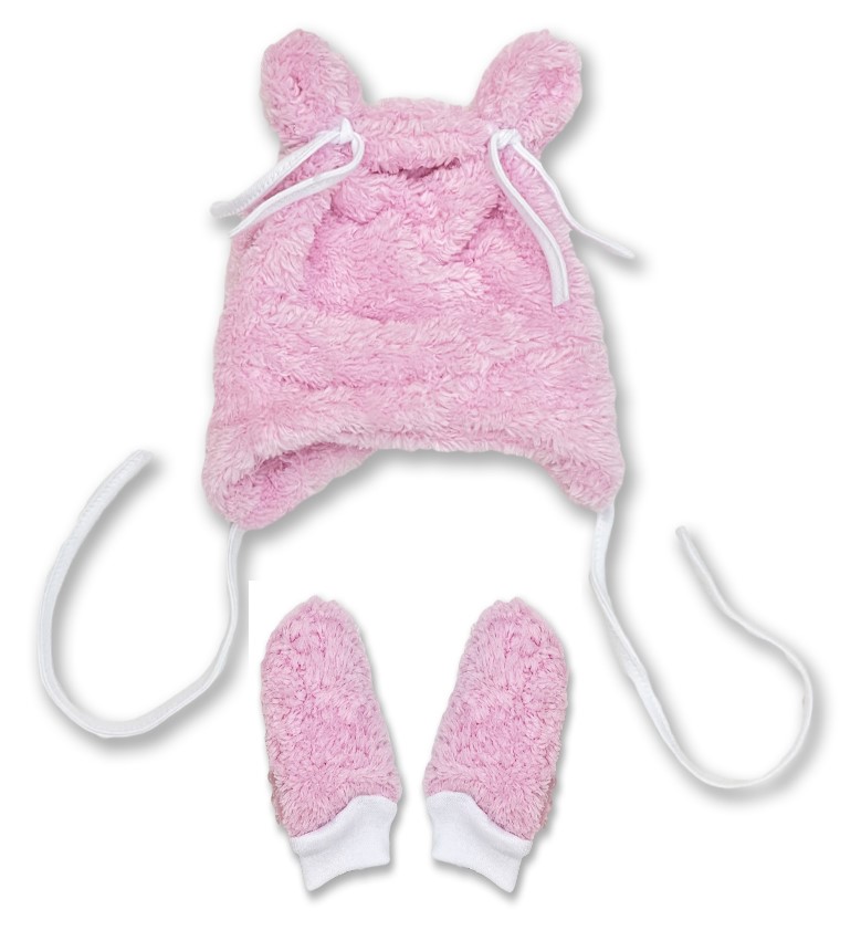 Kojenecká čepička+rukavičky Luna růžová