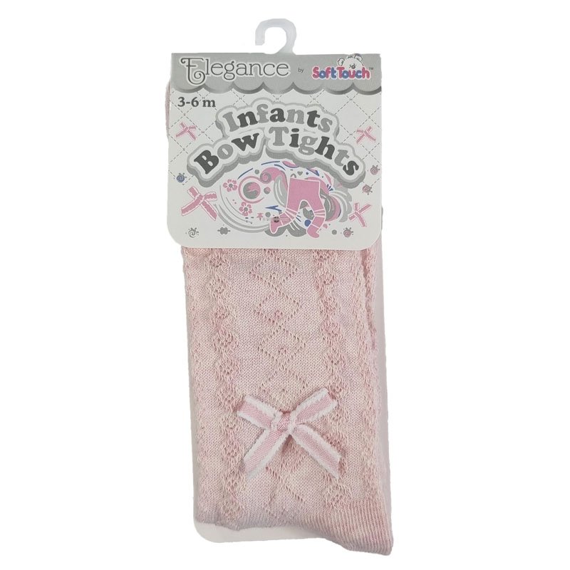 Kojenecké vzorované punčocháčky s mašličkou - pink melanž