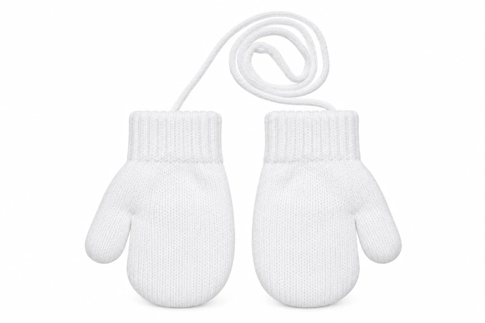 Kojenecké vyteplené pletené palčáky bílé se šňůrkou 10cm