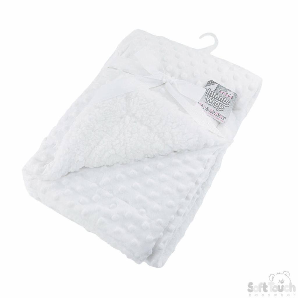 Dětská luxusní deka minky s kožíškem - bílá
