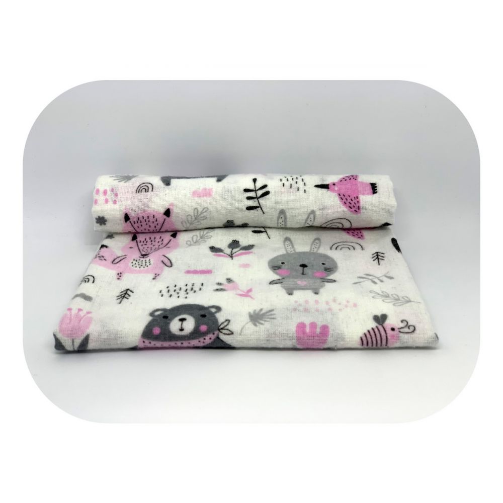 Dětská flanelová plena Lesní zvířátka - růžová