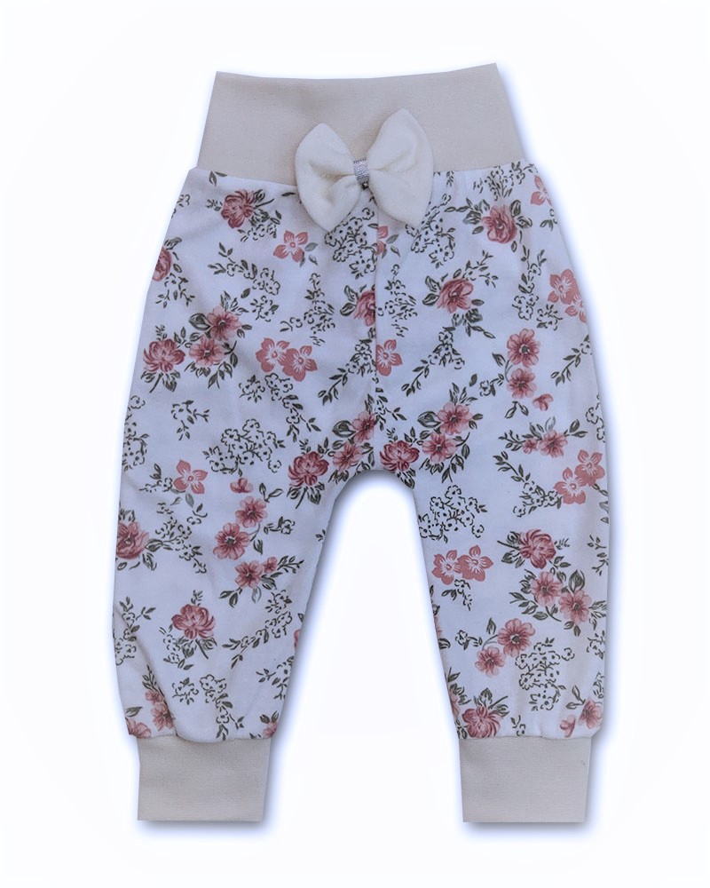 Kojenecké tepláčky s mašličkou Rose krém 62