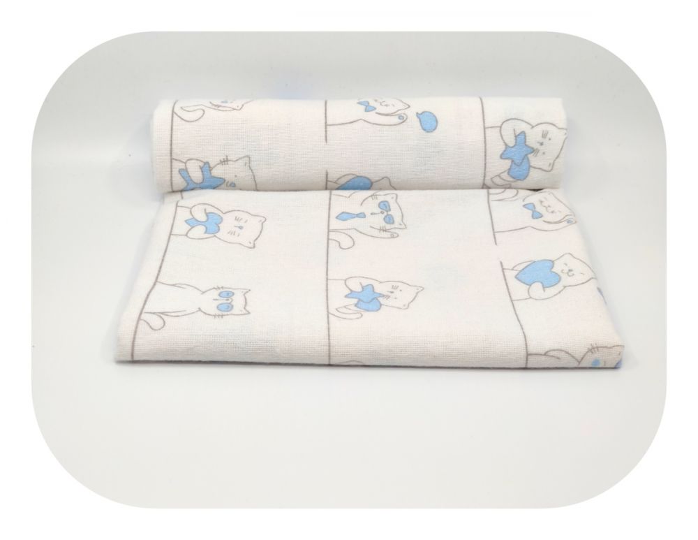 Dětská flanelová plena Kočička modré srdíčko