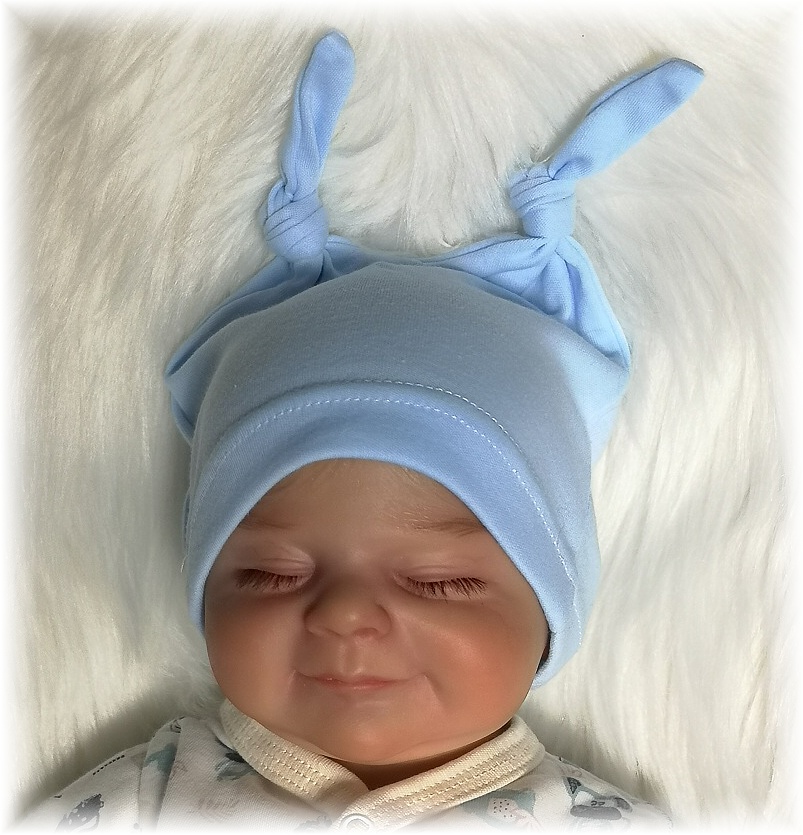 Kojenecká bavlněná čepička s uzlíky sv.modrá 