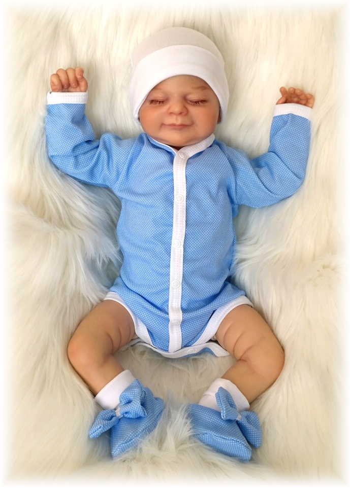 Kojenecké bavlněné capáčky s mašličkou Dots modrá