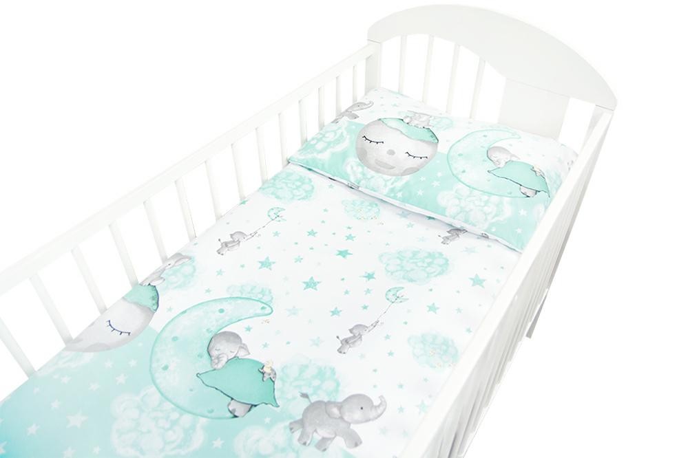 Dětské 2D povlečení do postýlky Slon - mátová