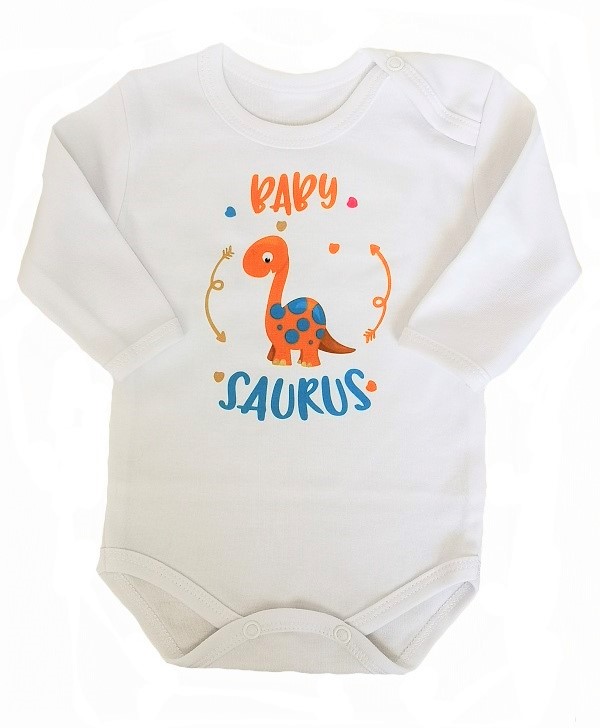 Vtipné body s nápisem BABYSAURUS oranžová 80