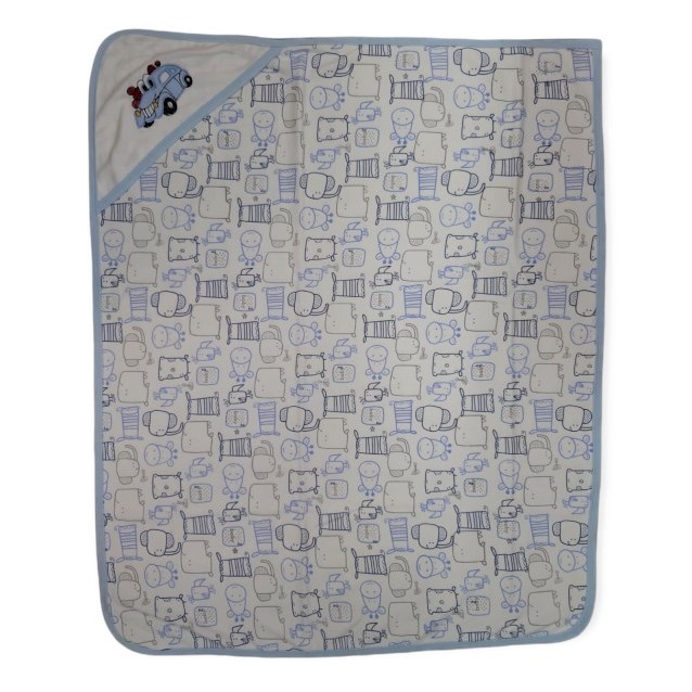 Kojenecká bavlněná deka s kapucí s autíčkem