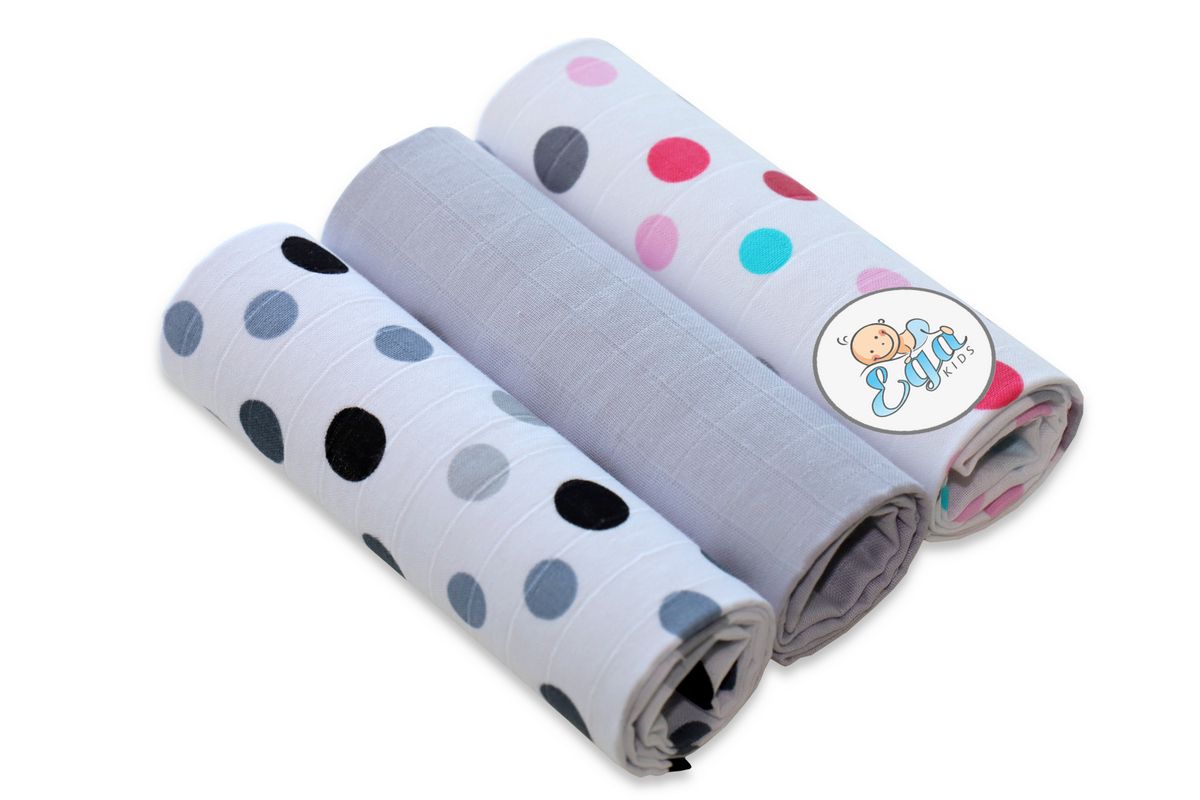 Mušelínové pleny 3 kusy Puntík šedý a barevný