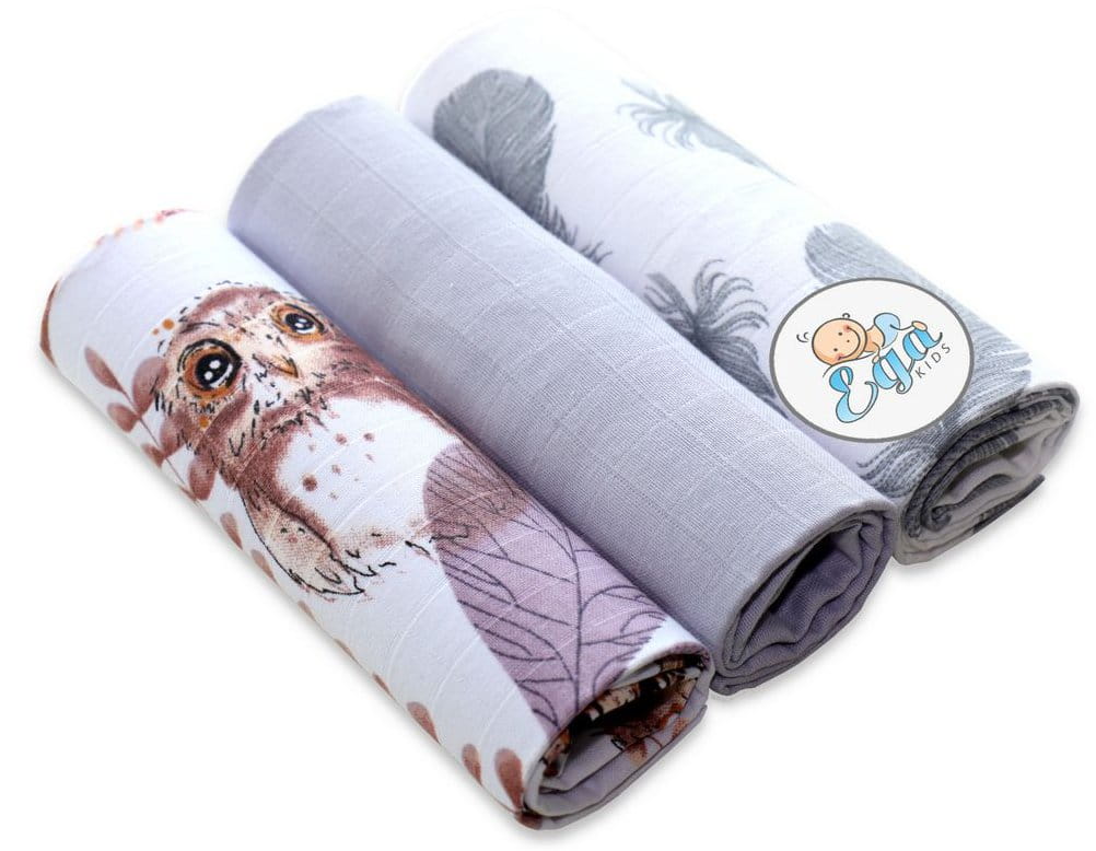 Mušelínové pleny 3 kusy sova+pírka