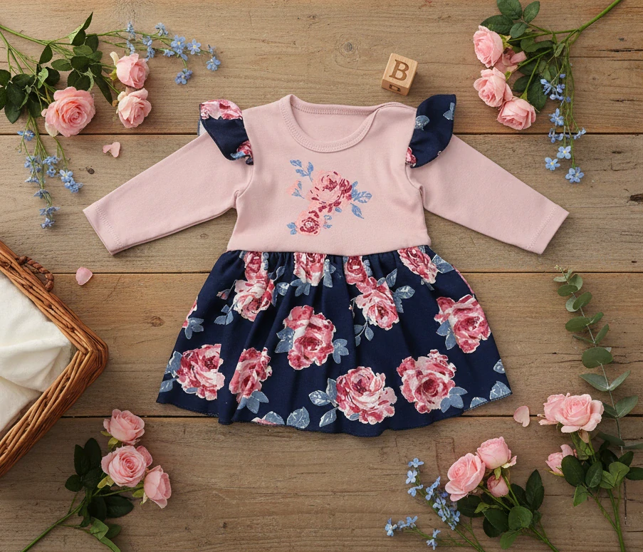 Kojenecké sukýnkové body Růžička PU modrá 50