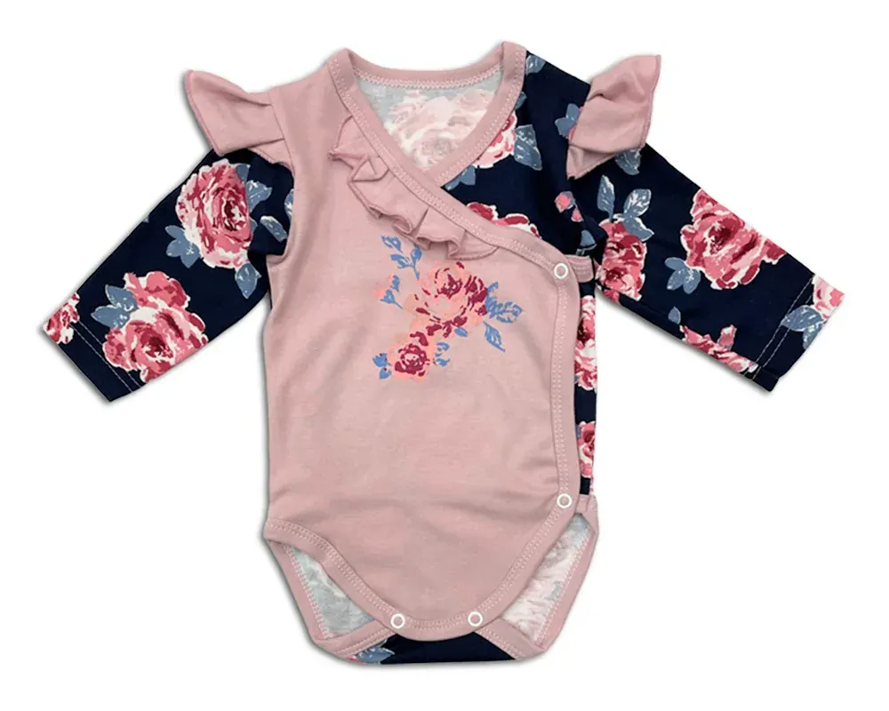 Kojenecká 2D souprava body+polodupačky Růžička PU modrá 50