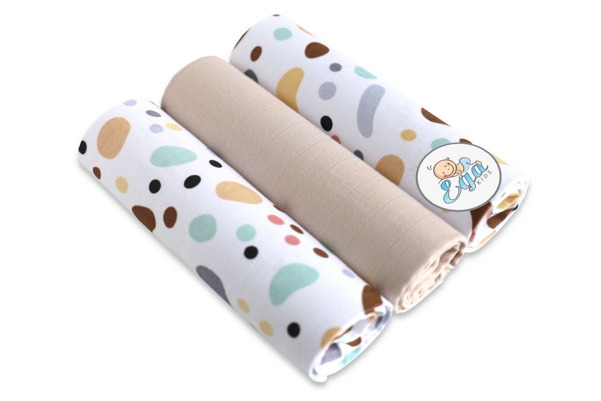 Mušelínové pleny 3 kusy Kamínky kapučíno