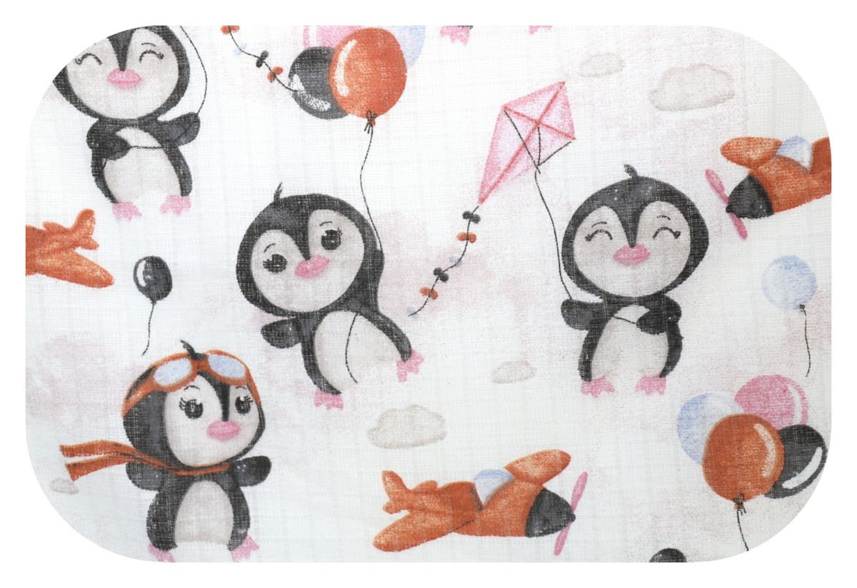 Bavlněná plena s obrázky - tučňáčci růžová