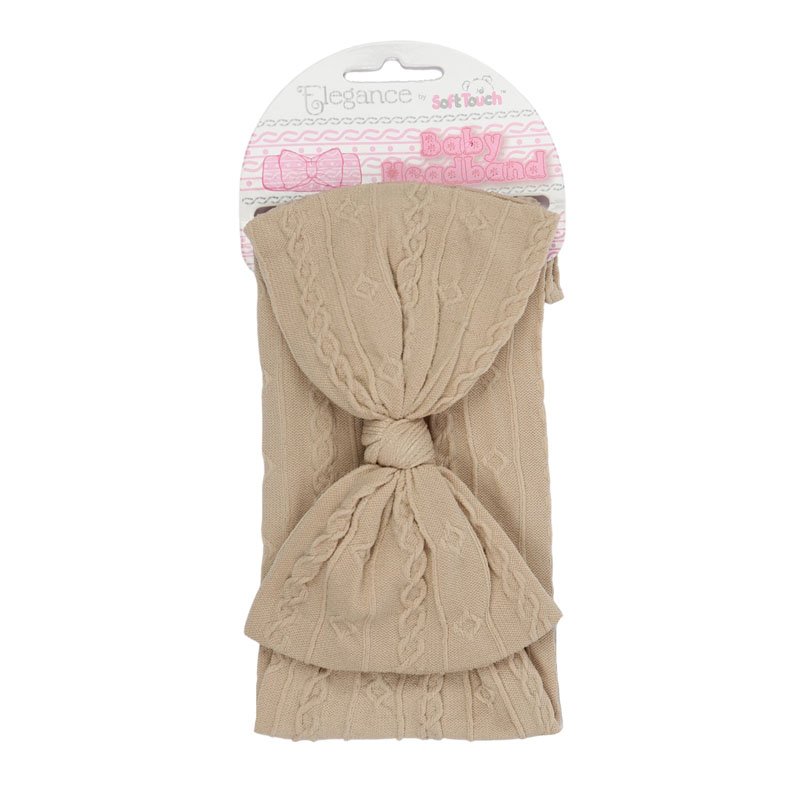 Kojenecká kapučíno čelenka s velkou vzorovanou mašlí