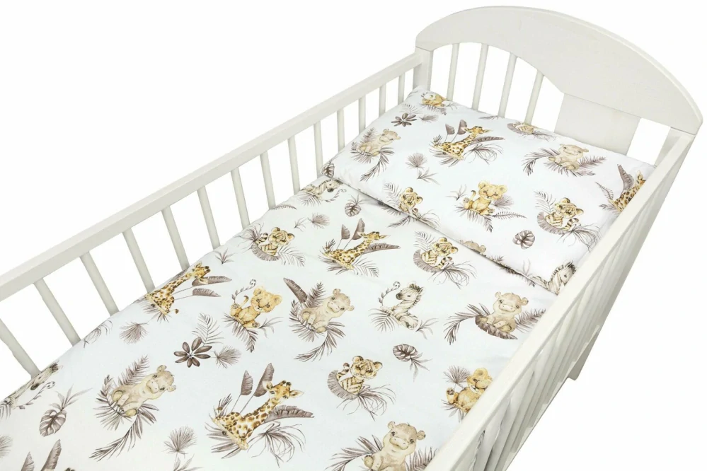 Dětské 2D povlečení do postýlky Zvířátka v ZOO zelená