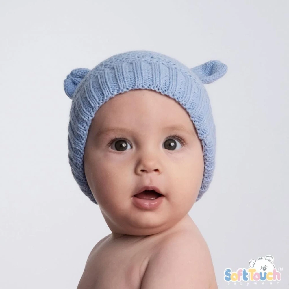Kojenecká pletená čepička s oušky modrá
