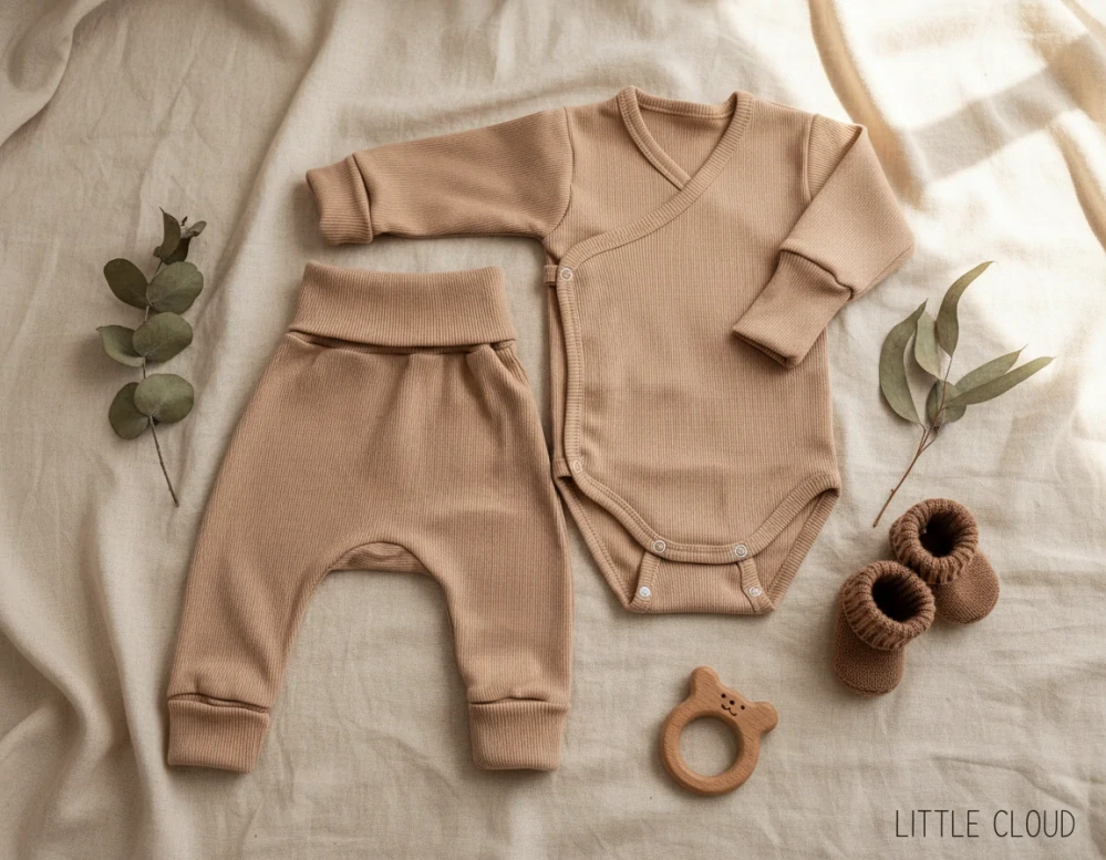 Kojenecká 2D rostoucí souprava zavinovací body+tepláčky čokoláda 80/86