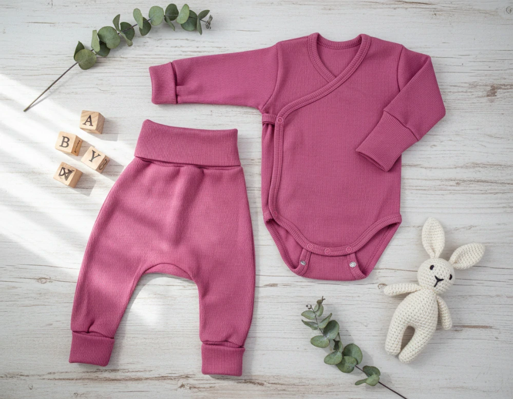 Kojenecká 2D rostoucí souprava zavinovací body+tepláčky malinová 86/92