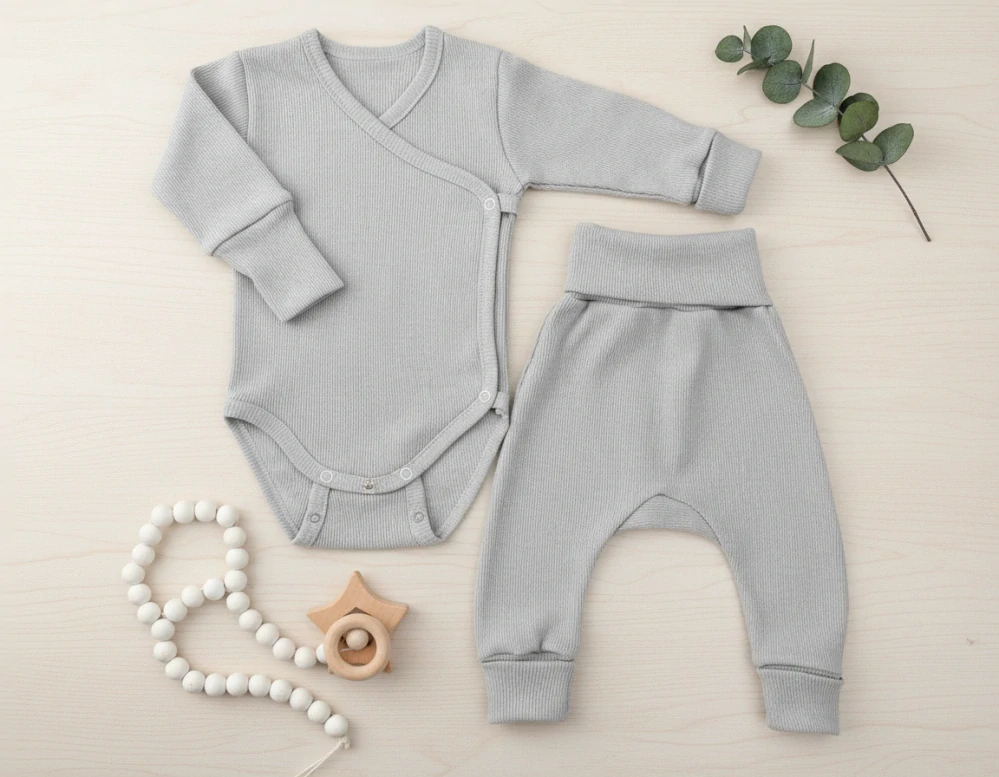 Kojenecká 2D rostoucí souprava zavinovací body+tepláčky šedá 86/92