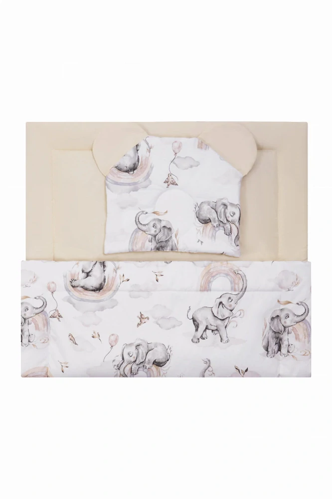 Bocioland 2D set bavlněná deka + polštářek Slon krémová